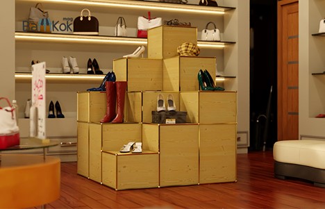 نمایش متفاوت محصول در دکوراسیون فروشگاه کیف و کفش